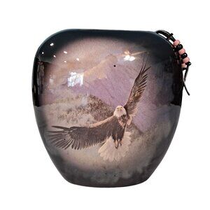 Flying Bald Eagle Vase Vintage 1980s Black And Purple